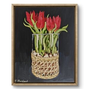 Framed Tulip Painting in Woven Vase
